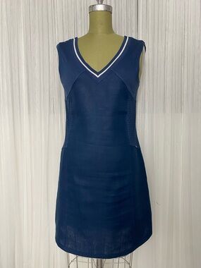 Maloka Navy Sleeveless V-Neck Midi Dress with Silver Trim Size M